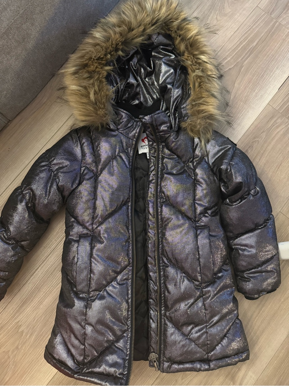 Appaman Metallic Purple Hooded Puffer with Faux Fur Trim